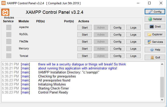 xampp control panel