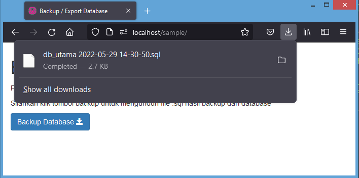 script php backup atau export database mysql