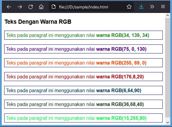 merubah teks warna rgb css