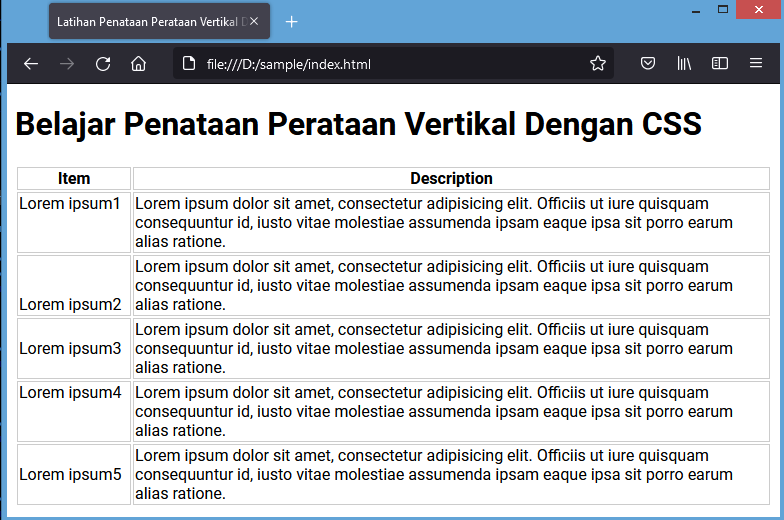 atribut valign (vertical align) html