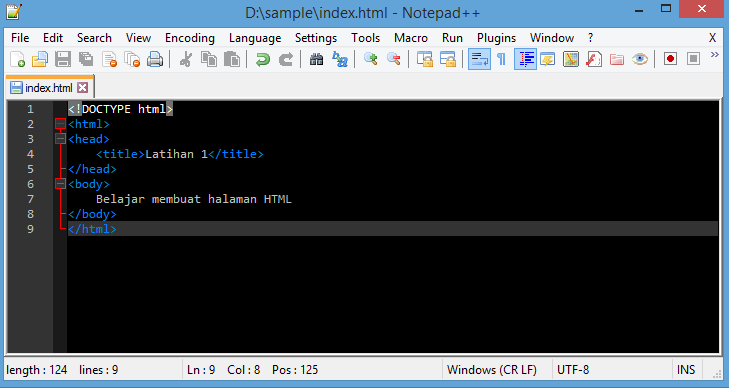 dokumen html sederhana pada notepad++